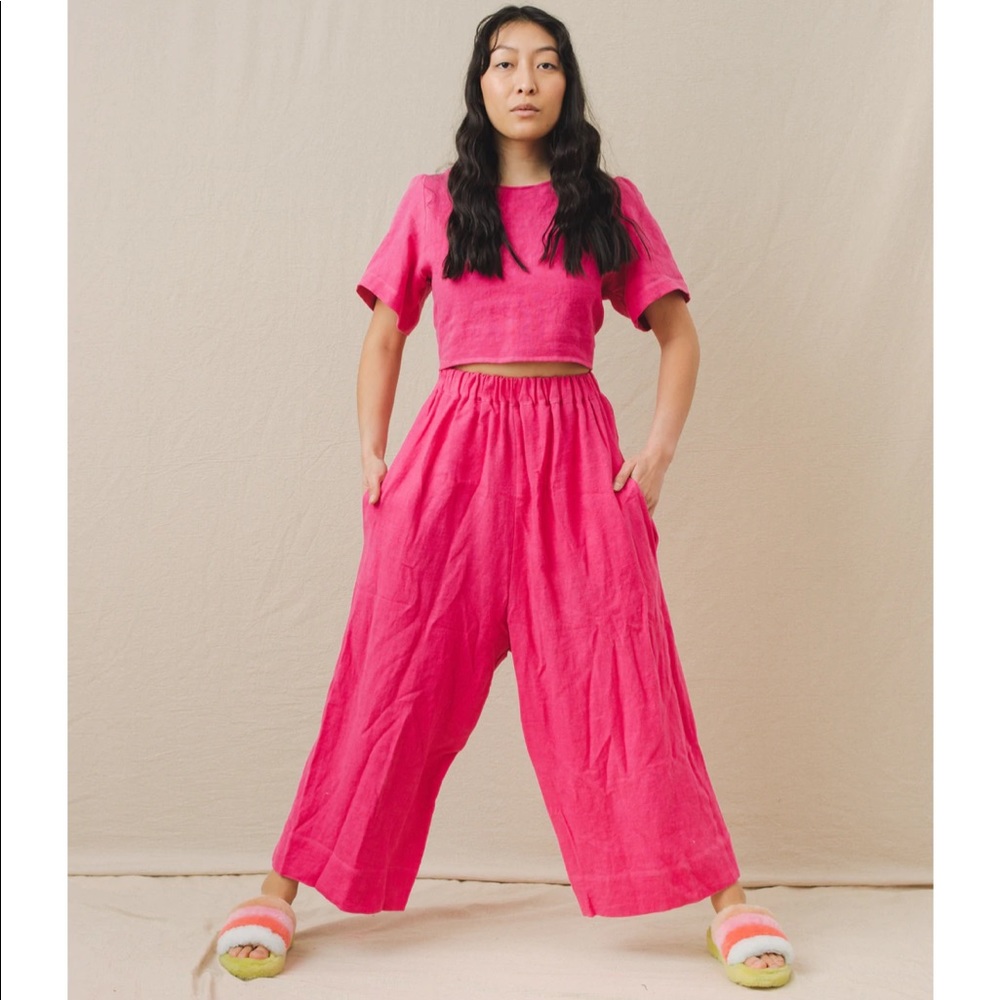 Nettle Studios East Pant in Hot Pink Linen